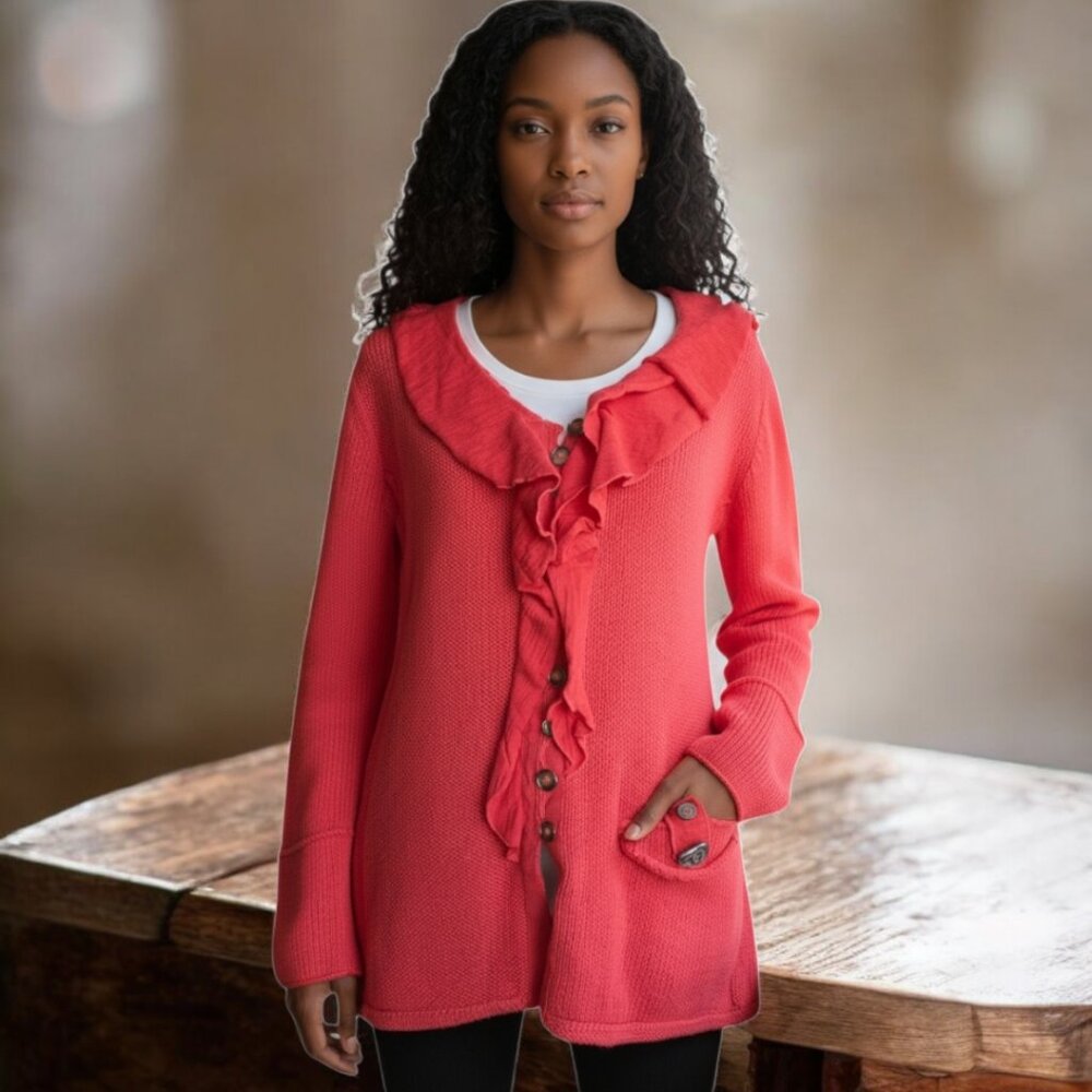 PURE (L/XL) Handknit Solid Tight Knit Long Sleeve Cardigan
